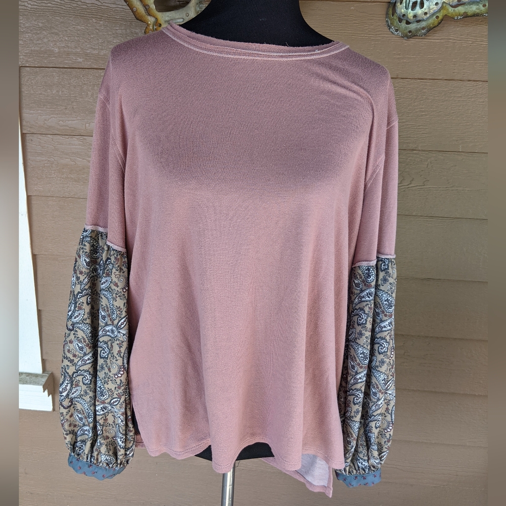Daytrip Pink Blouse with Patterned Sleeves